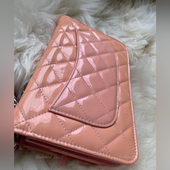 Authentic CHANEL Patent Leather Wallet-on-the-chain WOC Flap Bag Peach / pink - Picture 4 of 12